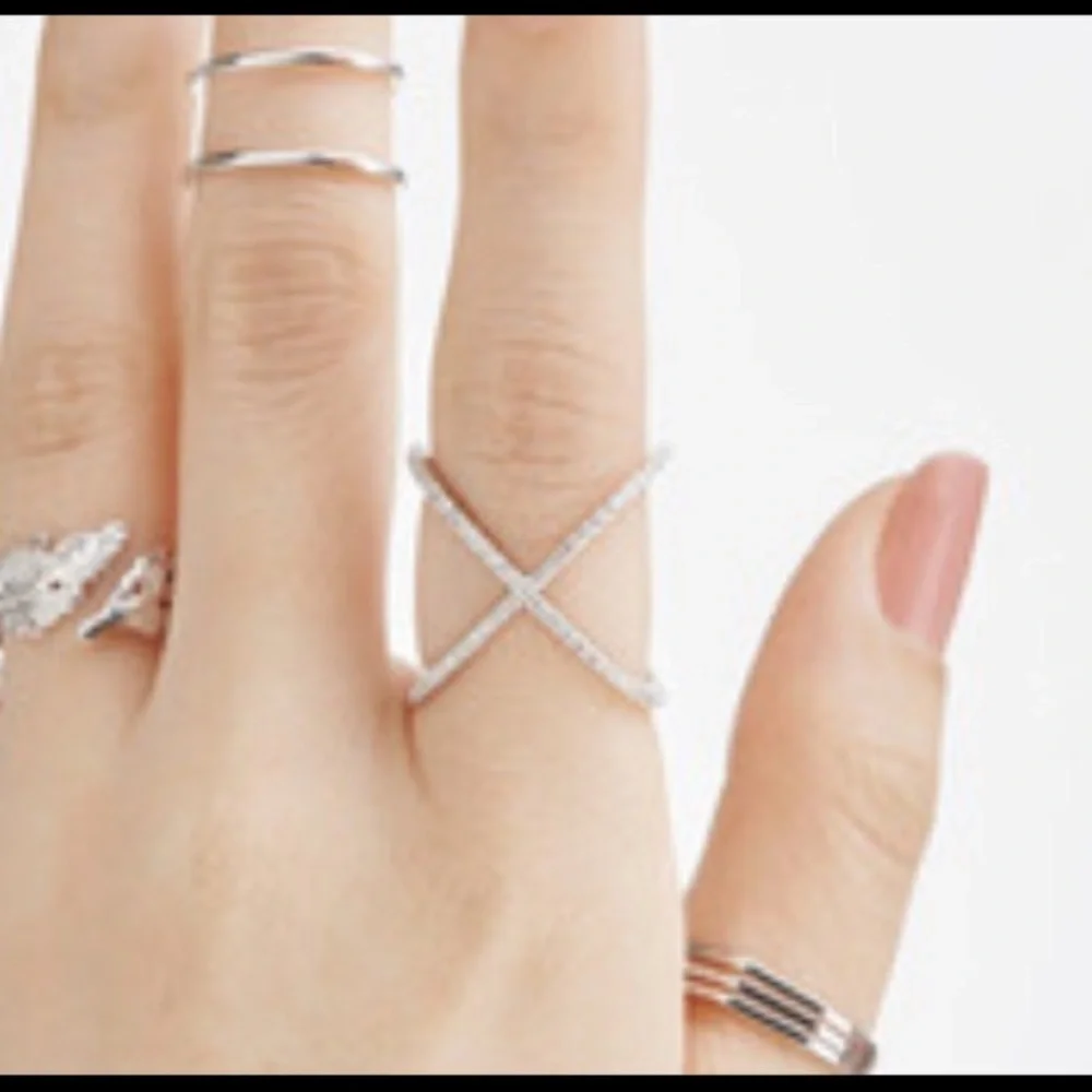 X Fashion Ring 7, Silver color CZ Diamond